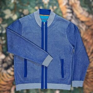 Robert Graham Full Zip Knit Sweater Wool Blend Pockets Blue Preppy Mens XL $228